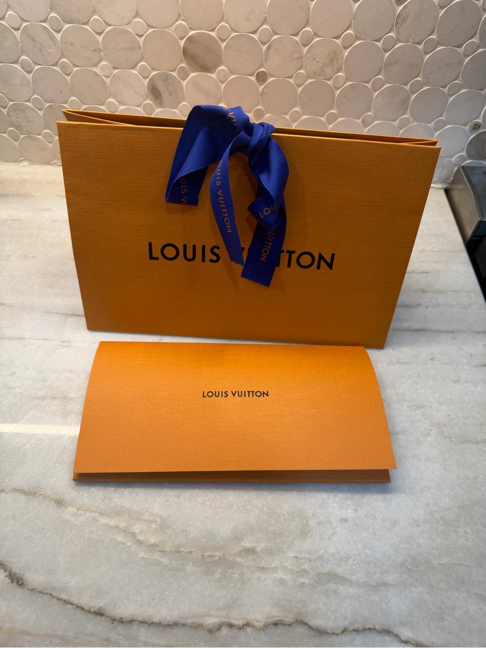 Louis Vuitton Orange Gift Bag with Blue Ribbon & Envelope Set